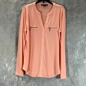 INC International Concepts Women's Peach Zip-Pocket Split-Neck Top SZ S